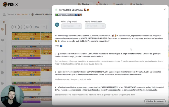 Formulario semanal del Programa Fénix en la App